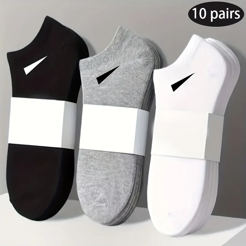10 Pairs of Ankle Socks – Black, White & Grey