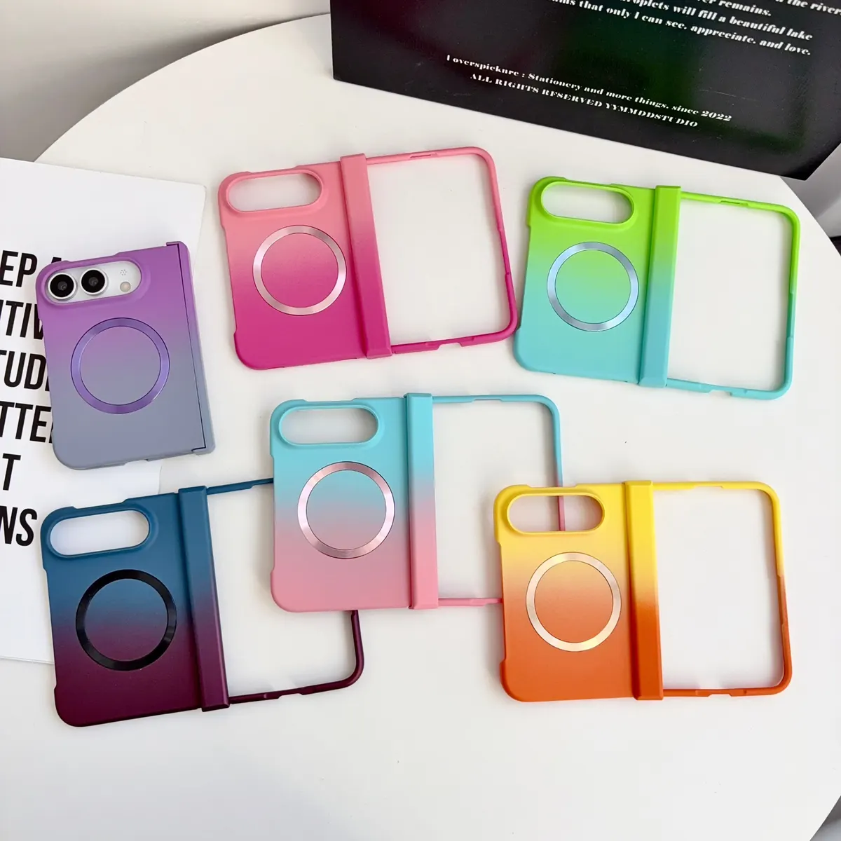 iPhone Fold Frosted Gradient Case, Magnetic & Shockproof, Full Cover