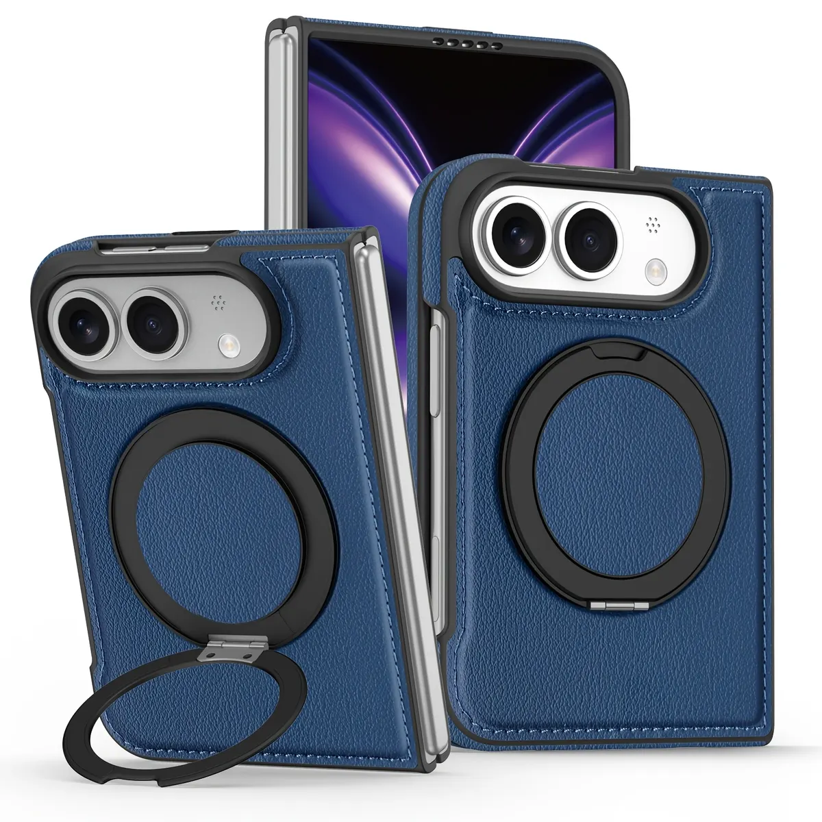 iPhone Fold Synthetic Leather Case with 360° Rotating Stand and Magnetic Ring