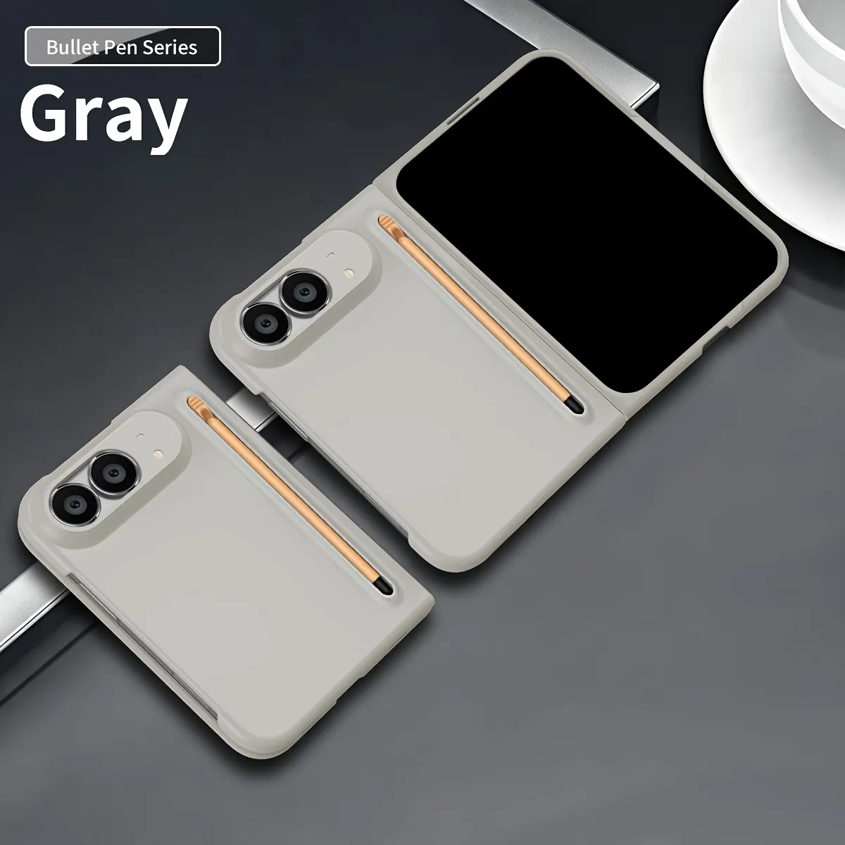 iPhone Fold Full-Cover Soft-Touch Case with Built-In Stylus Holder