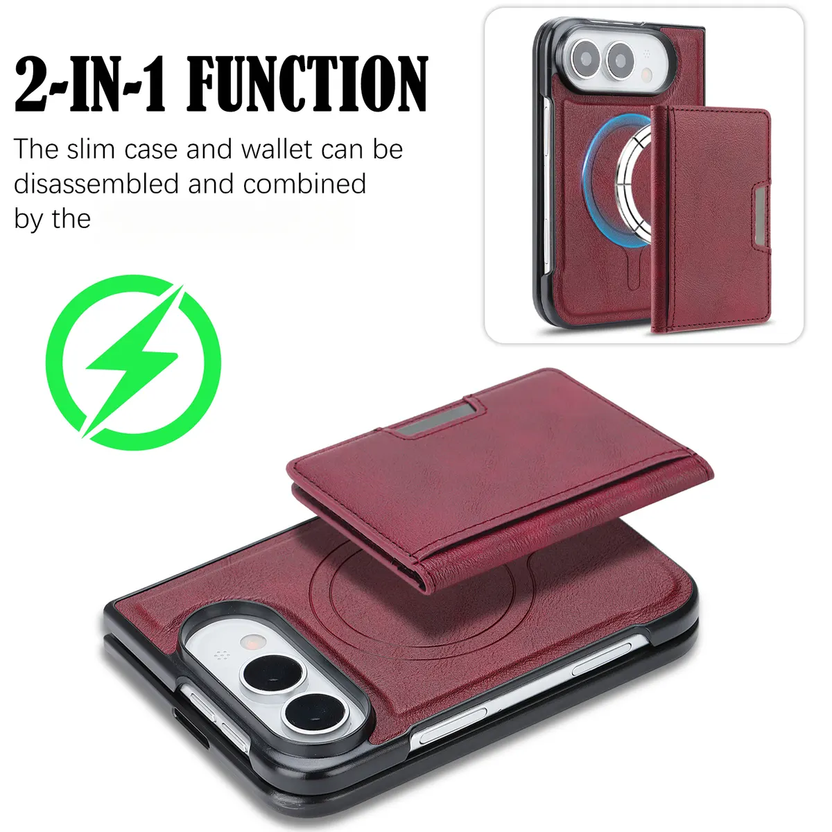 iPhone Fold 2-in-1 Case: Slim Shell and Detachable Magnetic Wallet